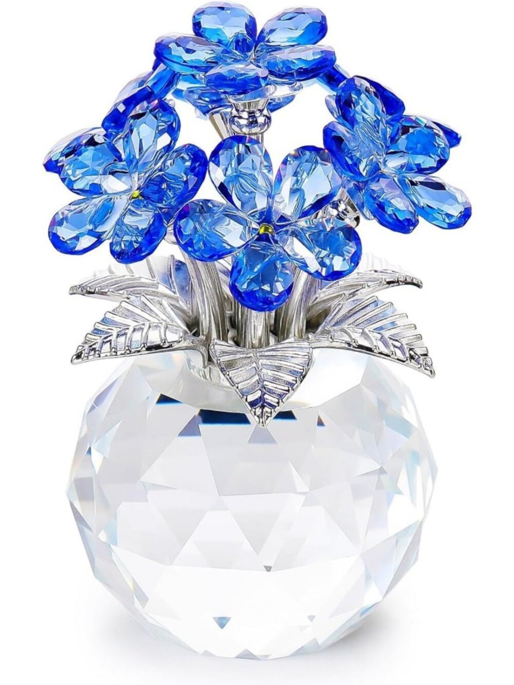 Blue Forget Me Not Crystal Flower Figurines - Sympathy Decor Paperweight for